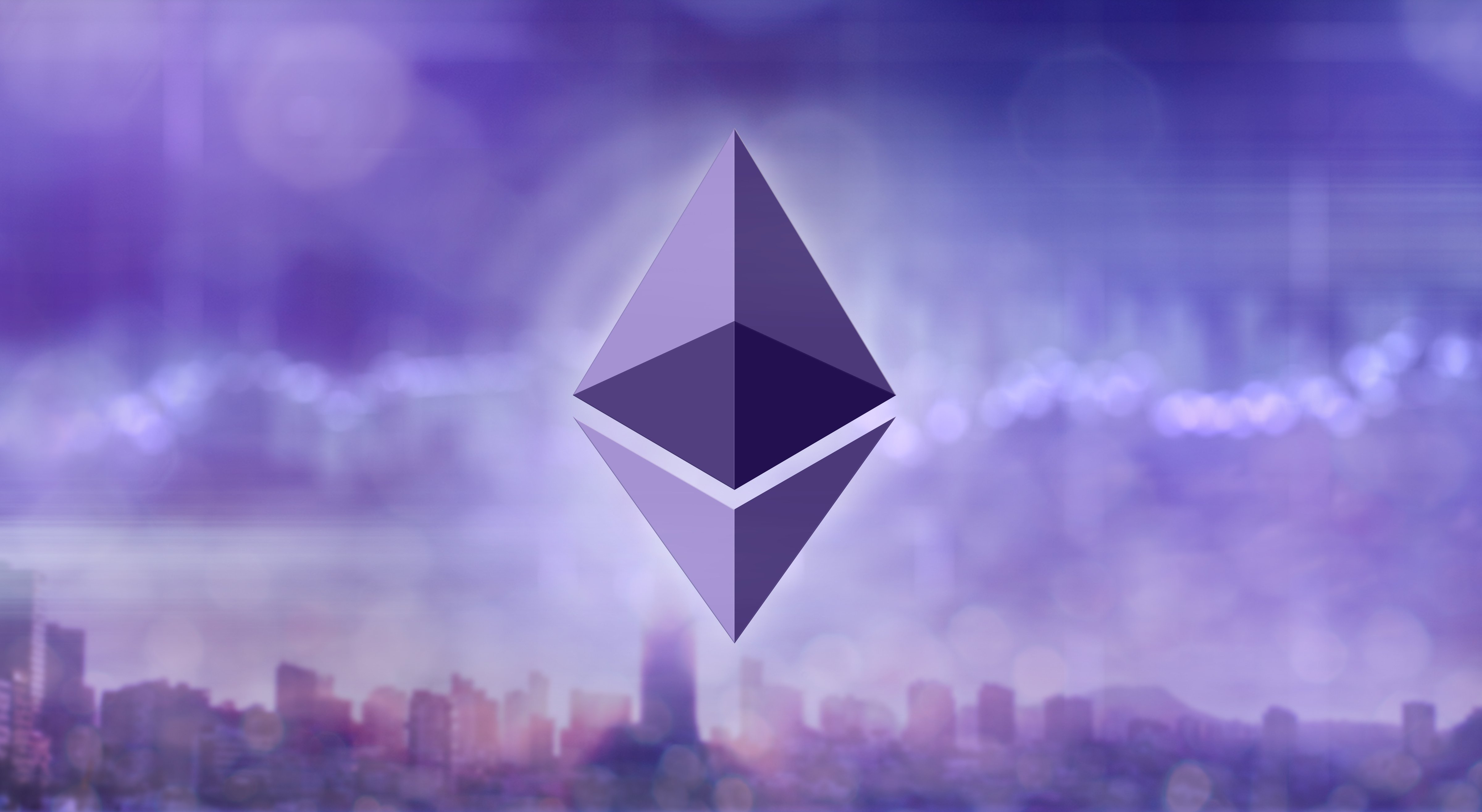 Ethereum Icon against the Background of Ultraviolet City